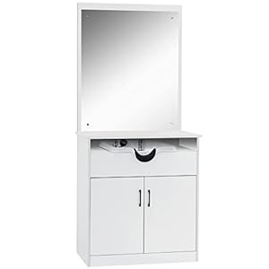 BarberPub Backwash Shampoo Bowl Sink Chair Station with Mirror Salon Styling Cabinet Spa Equipment 3130 (White)