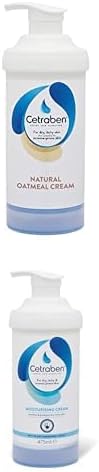 CetrabenNatural Oatmeal Cream, (1 x 475g) + Cetraben Body Cream Moisturiser, For Dry Sensitive and Eczema Prone Skin, Dermatological Body Moisturiser, Daily Whole Body Application, (1 x 475ml)