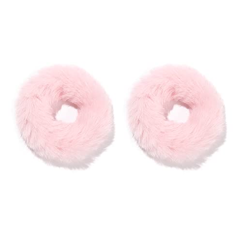 Pink Fuzzy Scrunchies Halloween Christmas Scrunchie Hair Accessories Furry Hair Ties For Girls Cute Kawaii Faux Fur Fluffy Ponytail Holder Soft Wristband Costume Decor For Theme Party #TOP1