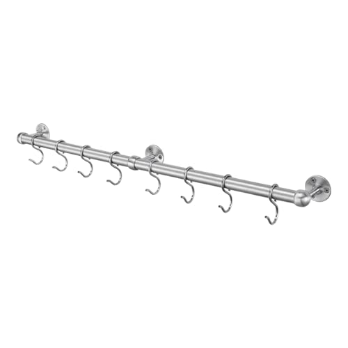 Image of Stiley Living Kitchen Utensil Rail Hanging System Wall Mounted Storage Rack with Hooks – Heavy Duty Metal Utensil Holder Bar (Stainless Steel, 600mm)