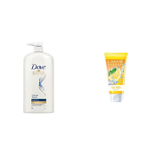 Image of Dove Intense Repair Shampoo, 1L & Lakme Blush and Glow Lemon Fresh Facewash, 100g