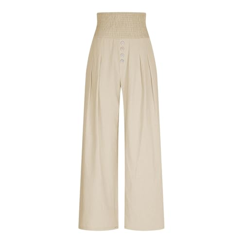 Lastesso Linen Pants Women Boho Wide Leg Trousers Tummy Control Summer Beach Travel Clothes Casual Flowy Pants with Pockets4