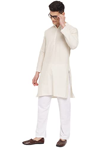 Image of Vastraa Fusion Men's Printed Kurta Pure Cotton Long Kurta, Round Collar, Full Sleeves, Button Kurta, Ethnic Wear