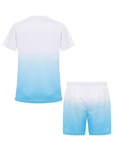 Boys Athletic Quick Dry Shorts Set Gradient Short Sleeve T-Shirt 2 Piece Outfit with Pockets Sports Set4