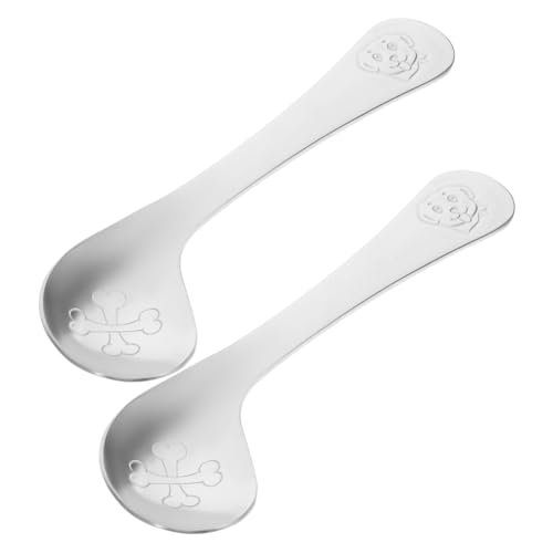 OUNONA 2Pcs Spoon Left Bent Stainless Steel Cutlery for Easy Self Feeding Lightweight School Use