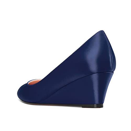 Aachcol Women Wedge Pumps Pointed Toe Mid Heel Slip-on Dress Shoes Wedding Party 2 Inch3