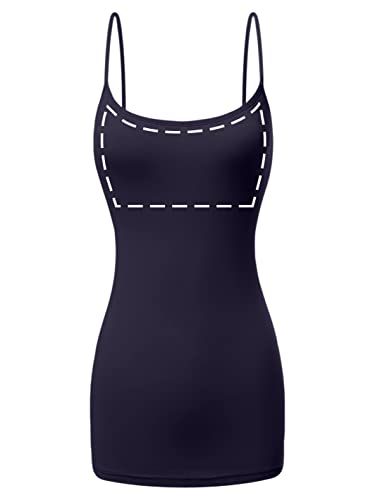 Sugar Sunday Long Cotton Camisole Tank Top with Built in Bra for Women Basic Cami with Shelf Bra Tank Tops Undershirt Navy Medium