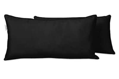 Vargottam Indoor/Outdoor Polyester Fabric Lumbar Pillow Cover, All-Weather Waterproof Rectangular Cushion Case for Patio Furniture, 12 x 24 Set of 2-Black
