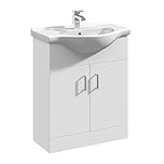 Balterley Vanity Unit with Basin Floor Standing, 2 Door Soft Close with Curve Sink and Handle, Bathroom Vanity Units with Basin, Bathroom Sink Storage Cabinet - 650 x 446 x 836mm (White)