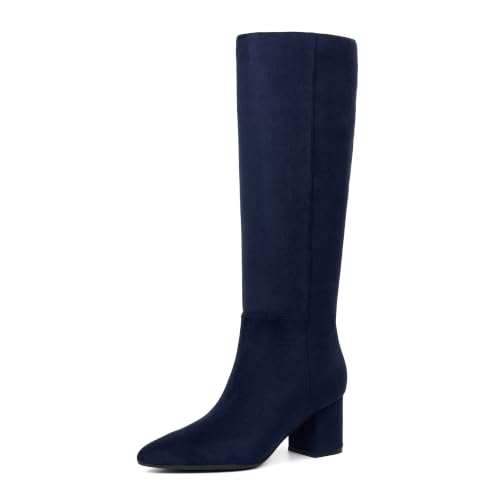 Image of Easyfox Womens Knee High Boots Chunky Low Heel Pointed Toe Tall Long Boots