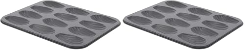 DE BUYER - Plaque de 12 madeleines en acier antiadhésif - 26 x 20 x 1,4 cm -, Noir (Lot de 2)