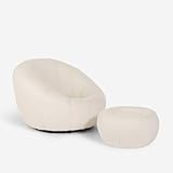 poltrona girevole ufficio  Produce Shop Set Poltrona Bouclé Bianca di Design con Pouf poggiapiedi Girevole Kuma
