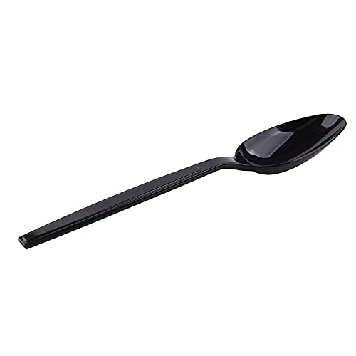 Laojbaba Plastic Spoons Disposable Individually Packaged Spoons Black 7-Inch Commercial Take Away Spoons,Super Hard Mass Heavy Individually Wrapped Spoons 100 PCS