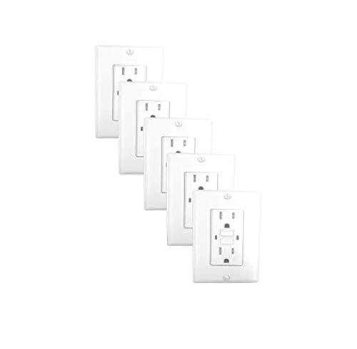 GFCI - Receptáculo de salida blanco  15 amperios125 voltios resistente a manipulaciones GFCI paquete de 5  Función de autoprueba con indicador LED