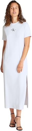Calvin Klein Robe T Shirt Femme Monologo Long Rib Tee avec Col Ras du Cou Brilliant
