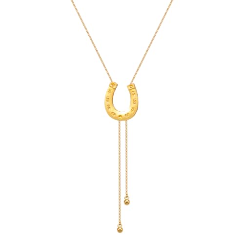 Unittype Western Lucky Horseshoe Necklace for Women - Gold Horseshoe Pendant Long Chain Y Necklaces Boho Lariat Bolo Tie Jewelry for Cowgirl Rodeo Country Concert Nashville Outfits
