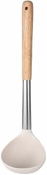 Silicone Kitchen Utensil Set 5 Piece Heat Resistant Nonstick Cooking Tools Wooden Handle Beige