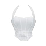 Top Corto con Cuello Halter y corsé for Mujer, Camisola Corta, Camisetas sin Mangas Elegantes de Verano para Toda OcasióN(White,L)