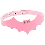 Tgirls Halloween Devil Bat Wings Choker Chain Necklaces Punk Goth Leather Collar Necklace for Women (Pink)