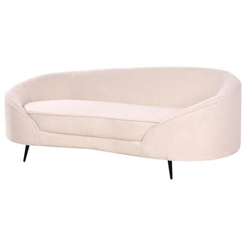 Beliani 3er Sofa Bouclé hell beige gebogen oval mit schwarzen Metallbeinen Retro Savar – Bild 6