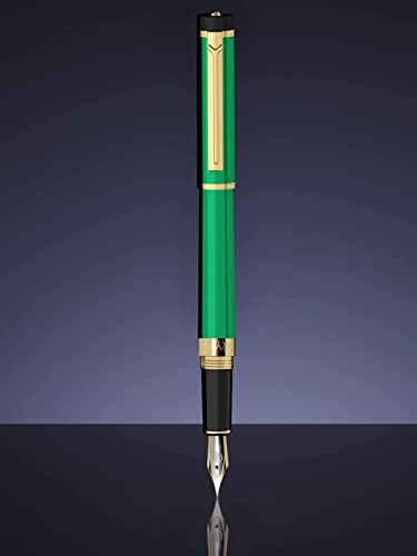 Dryden Designs Fountain Pen - Medium Nib 0.5Mm | Includes 24 Ink Cartridges - (12 Black 12 Blue) Ink Refill Converter | Calligraphy Pen, Consistent Writing, Smooth Look -Emerald Green #TOP3