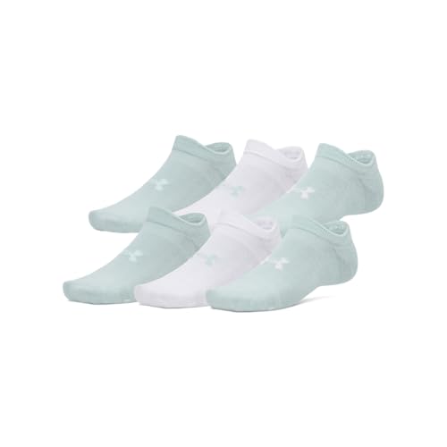 Image of Under Armour Unisex Essential No Show Socks 6 Pack, (477) Enamel Blue /Enamel Blue /White, Large