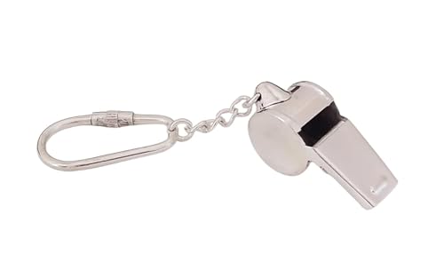 Antique Security Guard Whistle Brass Keychain-Silver Finish