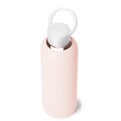 bkr-Demi-Bottle-Reusable-Glass-Water-Bottle-650mL-22oz-Fits-Cup-Holders-Leakproof-Durable-Carrying-Loop-Dishwasher-Safe-Removable-Silicone-Sleeve-BPA-Free-Tutu