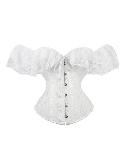 Damen-Korsett mit Schnürung, Blumendruck, Vintage-Stil, Unterbrustkorsett, Frontverschluss, Bustier, Taillenmieder, Body Shaper, H-weiß, XXL