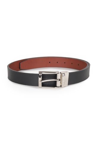 Image of Louis Philippe Men 100% Leather Shiny Nickel Buckle Formal Reversible Belt