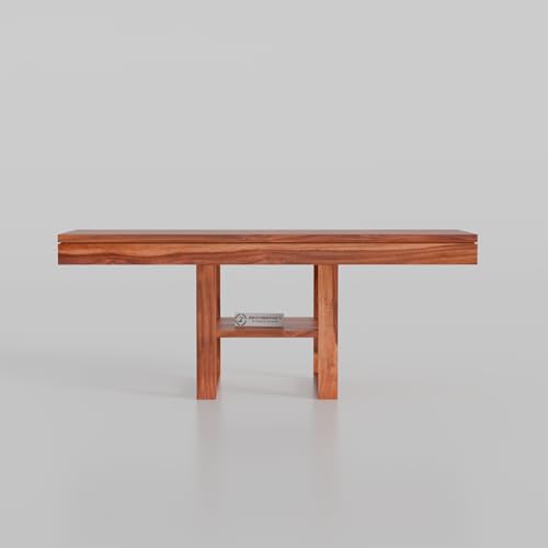 Image of Jangid Handicraft Sheesham Wood Coffee Table with 2 Stool | Wooden Rectangle Sofa Centre Table with Stool | Tea Center Table with 2 Stools for Living Room | Patio Teapoy Table with Two Puffy, Honey
