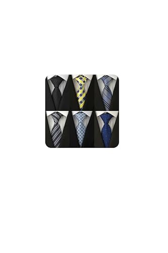 Adulove Men's Classic Silk Woven Jacquard Neck Ties, 6 Pieces, Black, Yellow, Grey, Black, Light Blue, Blue, One size