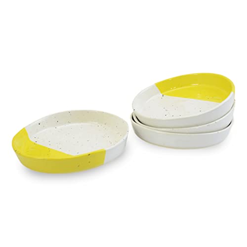Roro Ceramic Stoneware Hand-Molded Small Pumpkin Yellow Lipped Snack And Dip Bowls, Set Of 4 #TOP24