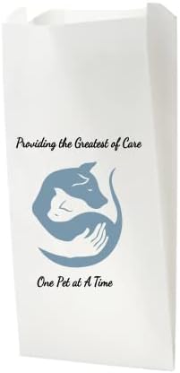 Miniatura 1 de Bolsa de recetas de papel blanco con temática de mascotas con el logotipo de stock "Proporcionando el mejor cuidado de una mascota a la vez" (100