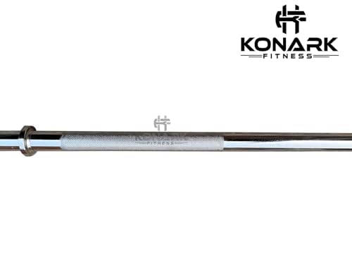 Image of Konark Fitness Premium 28mm (7 Feet) Solid Steel Gym Barbell Rod Anti-Slip Grip, Chrome Plated Weightlifting Bar for Home Commercial Gym Durable Workout Bar for Strength Training