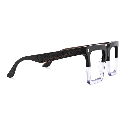 Image of Zeelool Vintage Square Wood Arm Blue Light Blocking Glasses for Men Computer Eyeglasses ZJGX320783-07 Black-crystal
