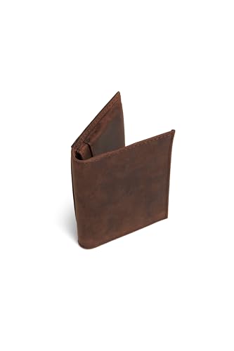 Theodore Slim Leather Card Holder for Men, RFID Blocking Top Grain Leather Wallet, Minimalist Front Pocket EDC Wallet with 6 Card Slots, Compact Vertical Bifold Card Case, Vintage Brown