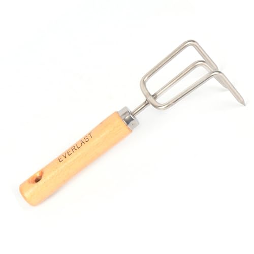 EPIGEIST Rastrillo de Jardín Pequeño de Acero Inoxidable con Mango Corto Cultivador Manual para Deshierbe y Aireación Herramienta Resistente para Huerto y Plantas