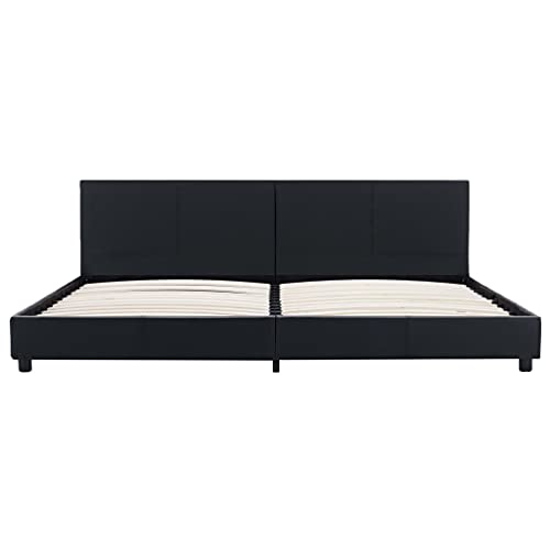 vidaXL Polsterbett mit Rückenlehne Bett Kunstlederbett Doppelbett Bettgestell Lattenrost Bettrahmen Schlafzimmerbett Schwarz 180x200cm