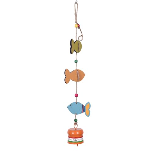 Image of Aakriti Art Creations Fish Trinity Hand Painted Wind Chime Multicolor | Handmade Wooden & Metal Windchimes for Home | Decorative Wind Chimes for Balcony, Garden, Living Room | Feng Shui Wind Chime