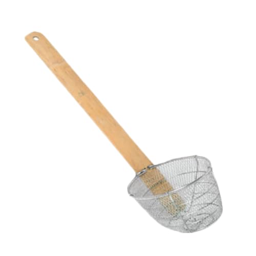 SLNS005 Noodle Skimmer, 5-7/8" x 5-1/4", mesh Wire, Bamboo Handle, Stainless Steel