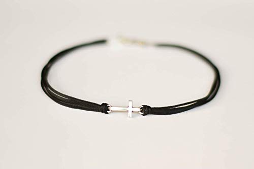 Anklet For Men, Men's Anklet With A Silver Cross Charm, Black Cord, Gift For Boyfriend, Men's Ankle Bracelet, Christian Catholic Jewelry #TOP1