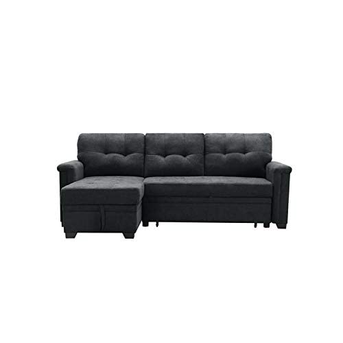 Lilola Home Woven Sleeper Sectional Sofa Chaise With Usb Charger And Tablet Pocket, Dark Gray #TOP4