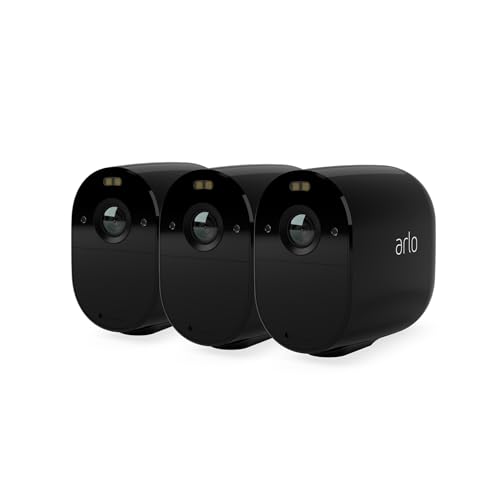 Arlo Essential Security Camera Outdoor, 1080p HD, Wireless CCTV, 3 Cam Kit, No Hub Needed, Colour Night Vision, 2-Way Audio, 6-Month Battery, Free Trial of Arlo Secure Plan, Black