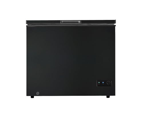 Chest Deep Freezer, 7 Cu. Ft, Black Adjustable Thermostat-Removable Vinyl Coated Wire Basket-Easy Defrost Drain, Eye-Catching Stainless Steel Top Door- Garage Ready