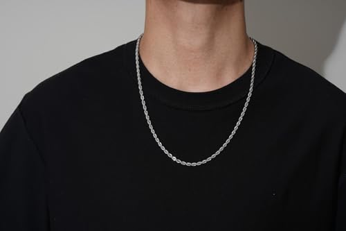 FOSIR 4mm Rope Chain for Men, Silver Stainless Steel Chain Necklace for Men and Women, Twist Mens Necklaces 26 Inches by FOSIR - Image 4