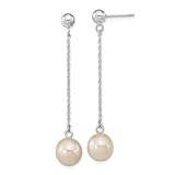 Pendientes colgantes de oro blanco de 14 quilates con perlas redondas de agua dulce, 46 mm de longitud