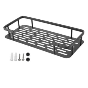 Image of Black ‎Aluminum Shelf Adhesive Bathroom Shelf /Bathroom Accessories /Bathroom Shelf for Wall Self Adhesive /Stickers, Screw for Bathroom & Kitchen Organized Storage (Pack of 1)