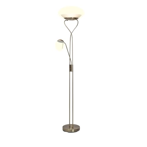 Brilliant Ollie Deckenfluter mit Lesearm, LED integriert, 1x 18 W, 1600lm, 3000K, Metall Glas, messing antik G93036/31