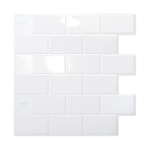 Art3d Keramikfliesen Metro Fliesen Selbstklebend fliesenaufkleber klebefliesen küche 3d Wandpaneele Weiß 30 x 30cm